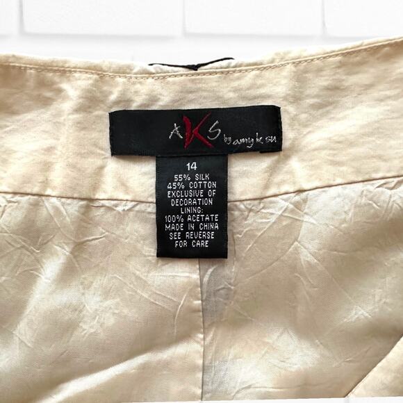 AKS Amy K Su Beige Black Satin Lace Size 14 A-Line Flowy Skirt Retroglam Regal - Picture 4 of 9